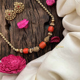 Vriksham Rudra Antique  Gold Alike Coral Bead Neckpiece-G20637